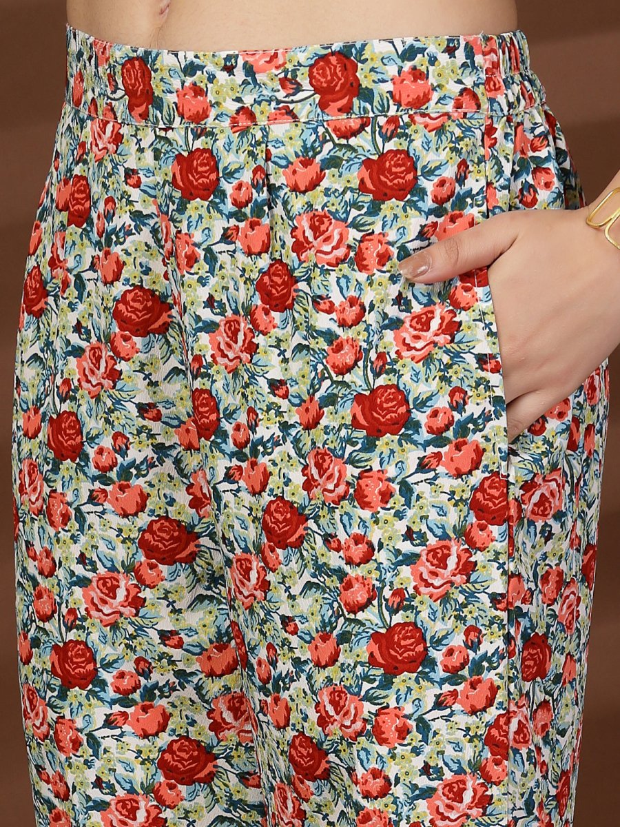 Red Printed Top With Palazzo Co-Ords Set