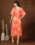 Orange Printed V-Neck Dress