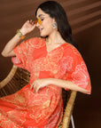 Orange Printed V-Neck Dress