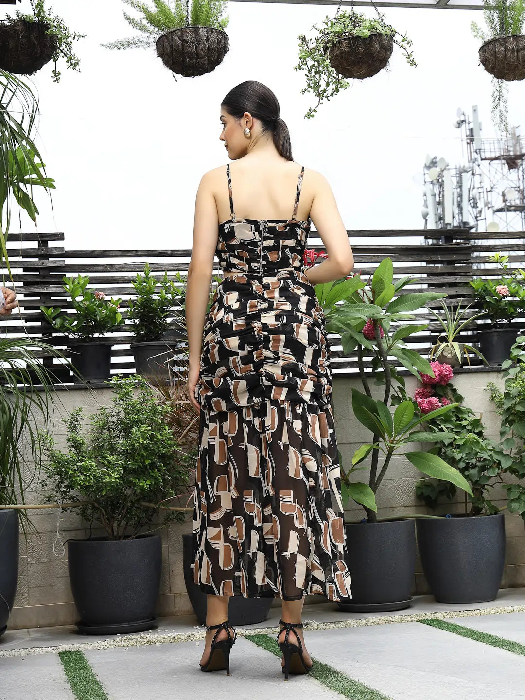 Printed Shoulder Strap Neck Top With Skirt Co-Ord Set