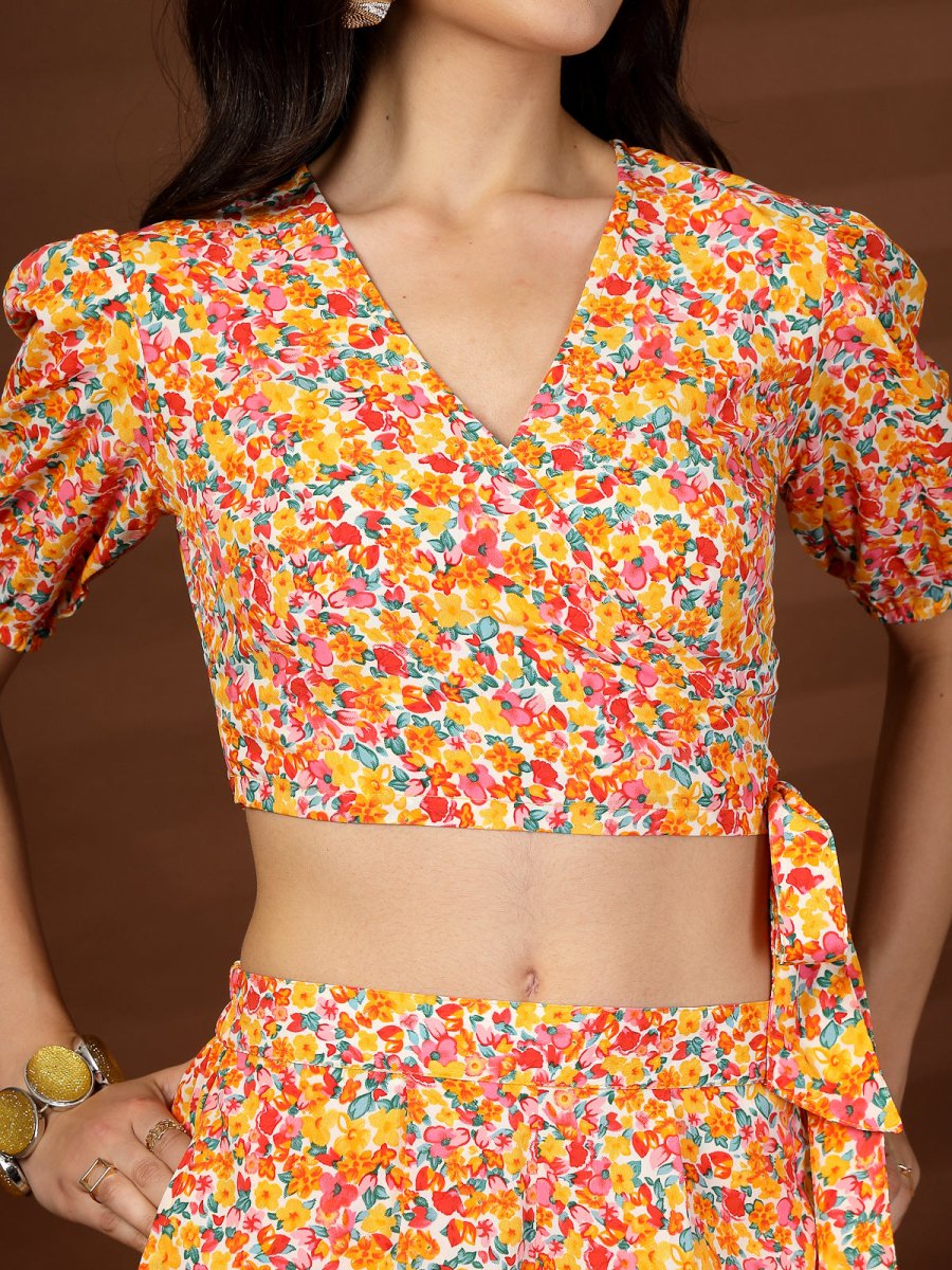 Orange Printed Top With Palazzo Co-Ords Set