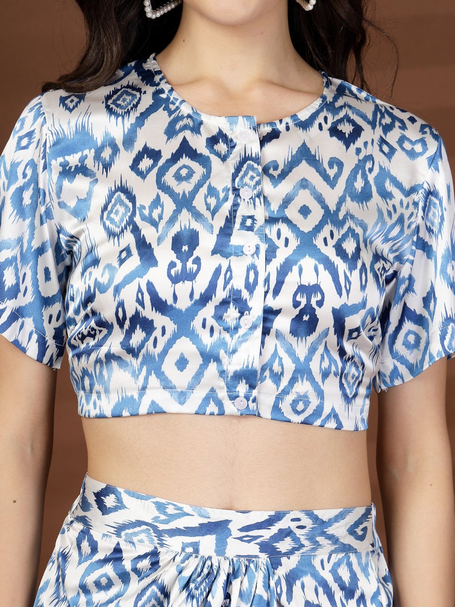 Blue white printed top with Skirt Co-Ords