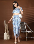 Blue white printed top with Skirt Co-Ords