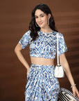 Blue white printed top with Skirt Co-Ords