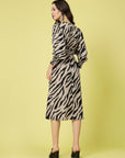 Brown  Black Animal Printed Puff Sleeves Smocked Detail Fit  Flare Dress