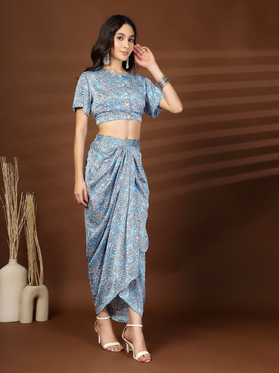 Blue Printed top with Skirt Co-Ords set