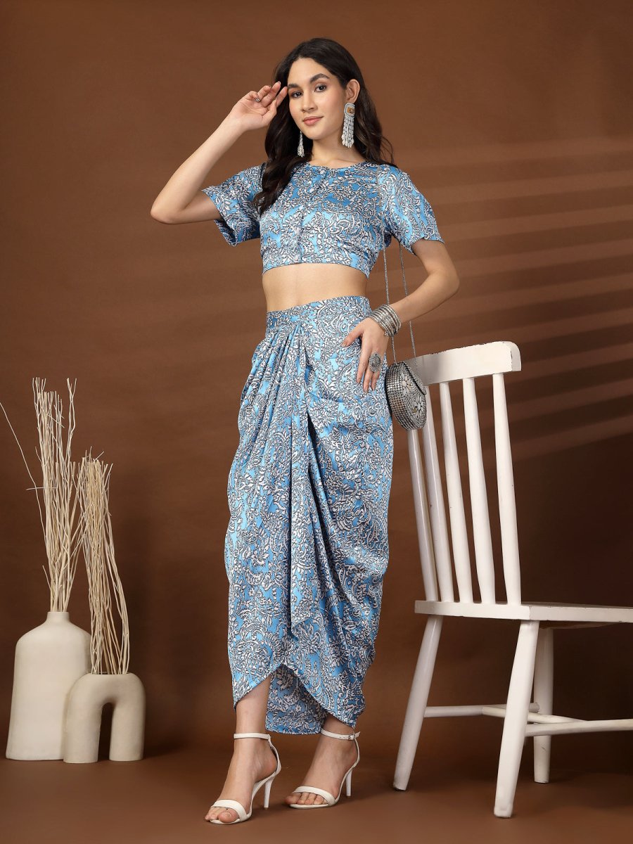 Blue Printed top with Skirt Co-Ords set