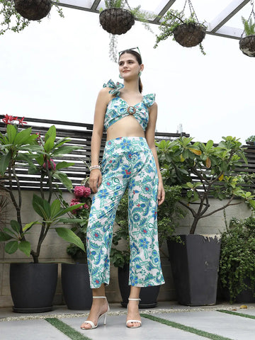 Printed Top With Trousers Co-Ord Set
