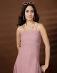 Solid Peach Shoulder straps Dress