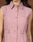 Peach Solid Shirt Collar Dress