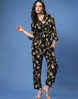 Black  Yellow Floral Printed Top and Trousers