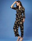 Black  Yellow Floral Printed Top and Trousers