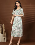Off White Printed V-Neck Dress