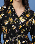 Black  Yellow Floral Printed Top and Trousers