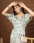 Off White Printed V-Neck Dress