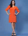 Orange V-Neck Puff Sleeves A-Line Mini Dress