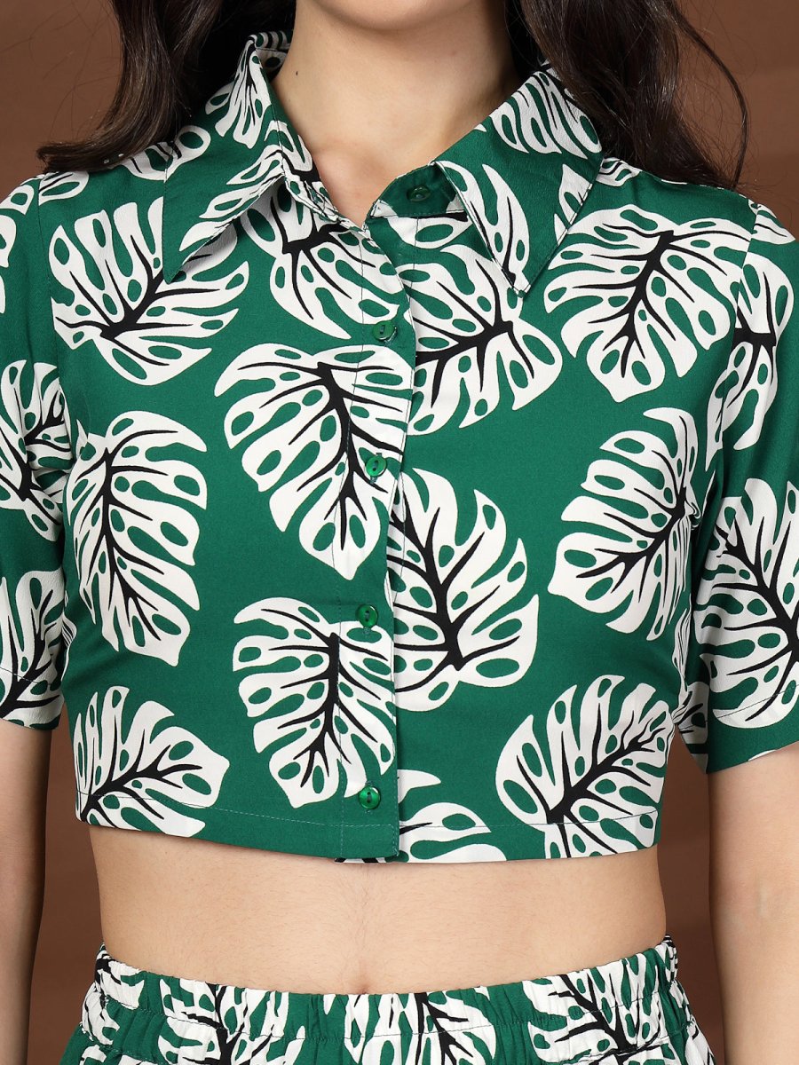 Green Printed Top With Skirt Co-Ords