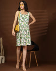 White Floral Print fit & flare dress Square Neck Dress