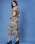 White Abstract Printed Fit  Flare Midi Dress