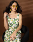 White Floral Print fit & flare dress Square Neck Dress