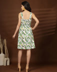 White Floral Print fit & flare dress Square Neck Dress