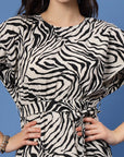 White Abstract Printed Fit  Flare Midi Dress