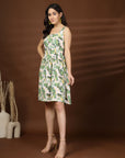 White Floral Print fit & flare dress Square Neck Dress