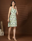White Floral Print fit & flare dress Square Neck Dress