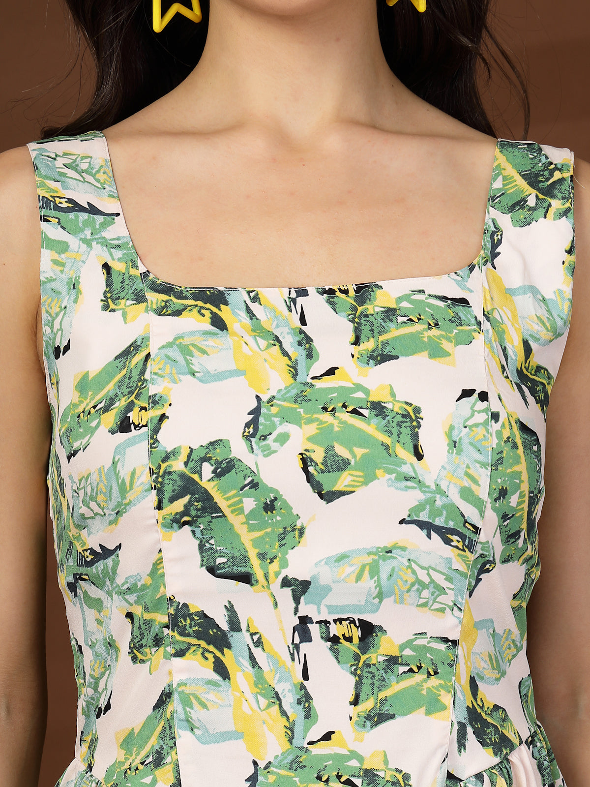 White Floral Print fit &amp; flare dress Square Neck Dress