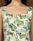 White Floral Print fit & flare dress Square Neck Dress