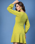 Lime Green Cut-Out Round Neck Puff Sleeveless A-Line Mini Dress