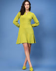 Lime Green Cut-Out Round Neck Puff Sleeveless A-Line Mini Dress