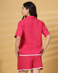 Red Solid Cotton Shirt With Sord Co-Ords