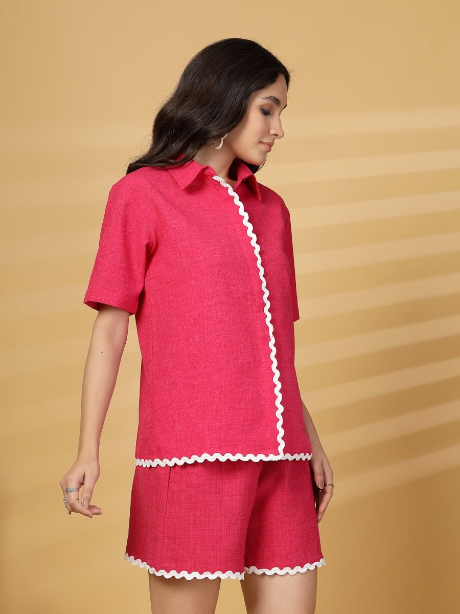 Red Solid Cotton Shirt With Sord Co-Ords