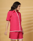 Red Solid Cotton Shirt With Sord Co-Ords