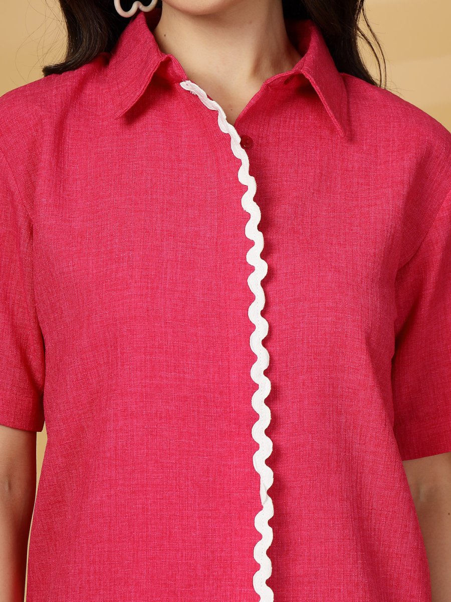Red Solid Cotton Shirt With Sord Co-Ords