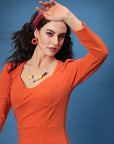 Orange V-Neck Sheath Dress