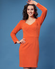 Orange V-Neck Sheath Dress
