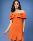 Orange Off-Shoulder Ruffles Sheath Dress