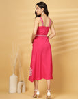 Pink Solid Self Design Shoulder Straps Dress
