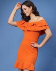 Orange Off-Shoulder Ruffles Sheath Dress