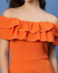Orange Off-Shoulder Ruffles Sheath Dress