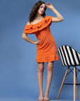 Orange Off-Shoulder Ruffles Sheath Dress