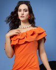 Orange Off-Shoulder Ruffles Sheath Dress