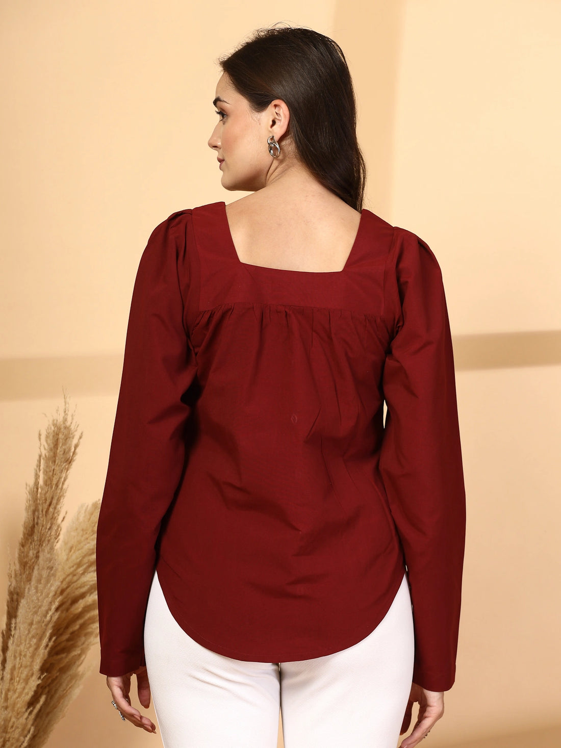 Women Rust Opaque Casual Buttoned Top