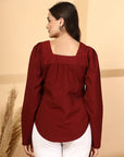 Women Rust Opaque Casual Buttoned Top