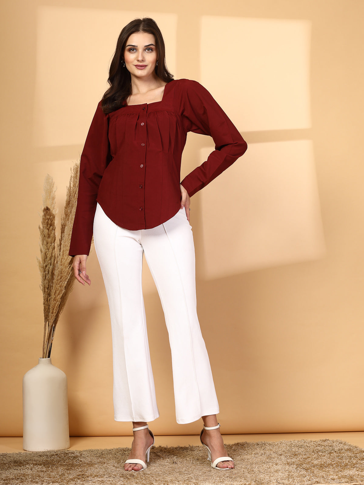 Women Rust Opaque Casual Shirt