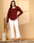Women Rust Opaque Casual Buttoned Top