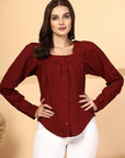 Women Rust Opaque Casual Buttoned Top