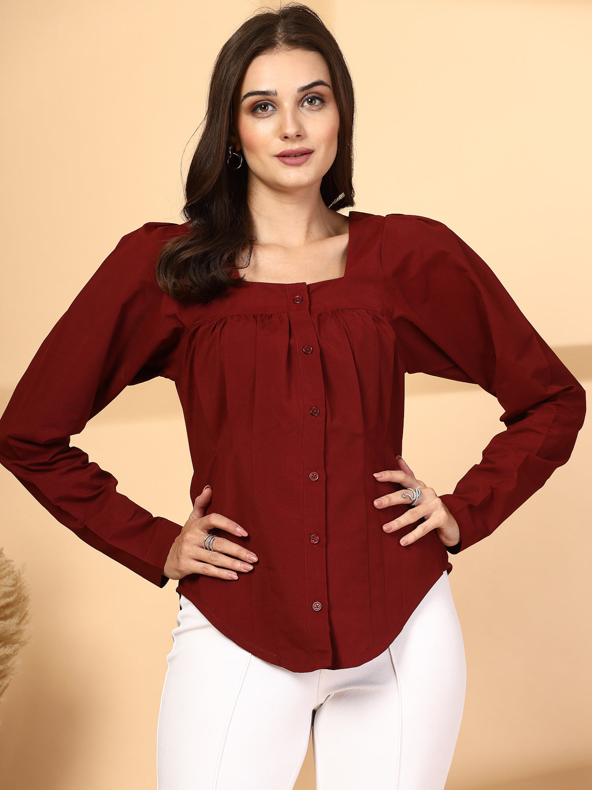 Women Rust Opaque Casual Shirt